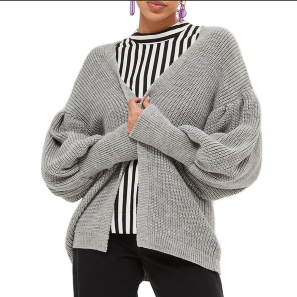 TOPSHOP BUBBLE SLEEVE OVERSIZED CARDIGAN - Picture 1 of 8